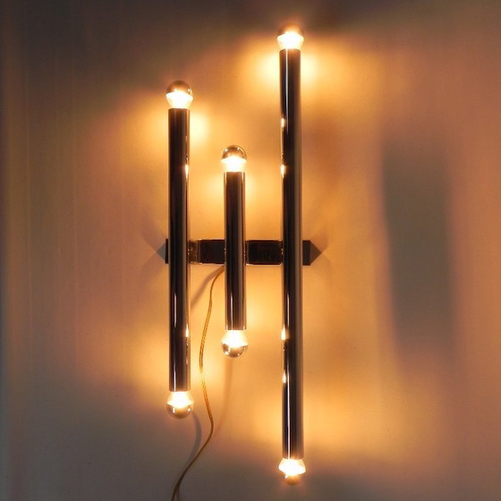Image 1 of TeDe light wall lamp with 3 chrome cylinders, 1970s