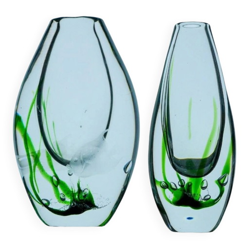 Seaweed & Fish Vases by V. L. Kosta, Set of 2