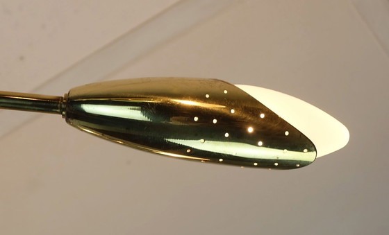 Image 1 of large 12-light sputnik spider ceiling light brass black metal 1950s mid century stilnovo era