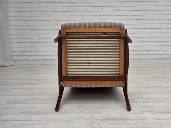Image 1 of Poltrona danese con schienale alto, anni '70, lana per mobili, legno di teak, originale.