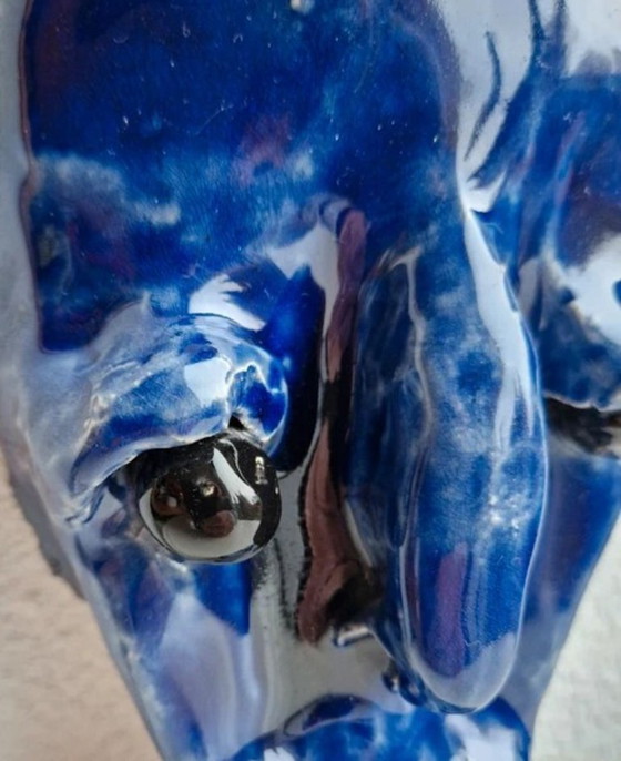 Image 1 of Maschera in ceramica blu con occhi di vetro - Arte vintage