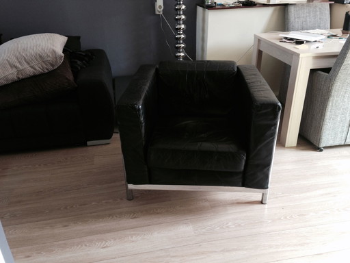 Conjunto de sofás de cuero vintage (sillón + sofá de 2 plazas)