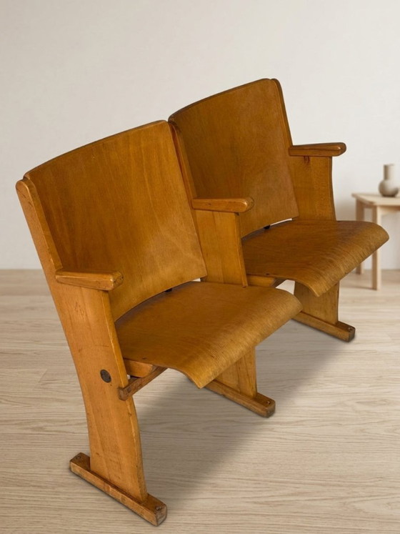 Cinema Chairs Mid-Century Wooden Cinema Seating, 1950s, Germany, 104 × 42 × 85.5 cm – Armchairs (photo 3 of 7)