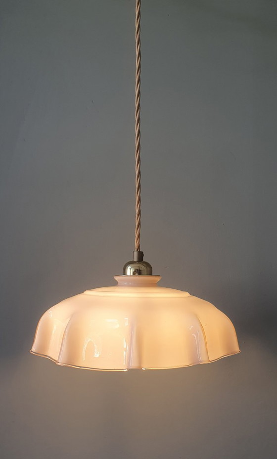 Vintage French pendant lamp - pastel rose opaline glass. – Metal (photo 9 of 15)