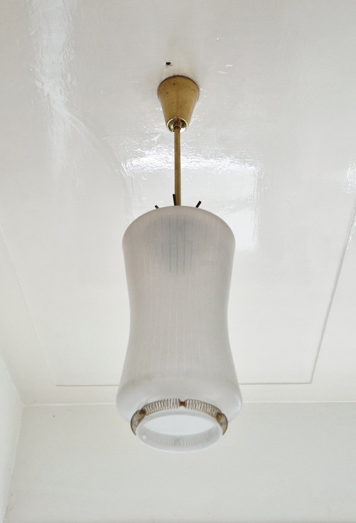 Lampada a sospensione vintage - Ca. 1950 - ottone - vetro rivestito - Italia