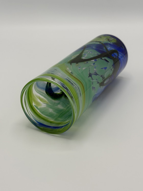 Image 1 of Vintage hand-blown design vase – Artefuego La Palma – blue/green glass art