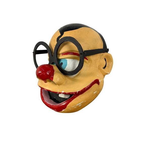 Image 1 of Testa da clown da carnevale vintage – grande decorazione in fibra di vetro per sfilate