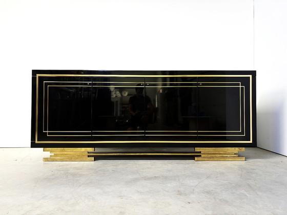 Credenza vintage laccata nera e ottone, anni '80 – Credenze, Legno (photo 12 of 13)
