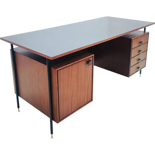 Scrivania italiana di metà secolo con cassetti in legno, anni '60