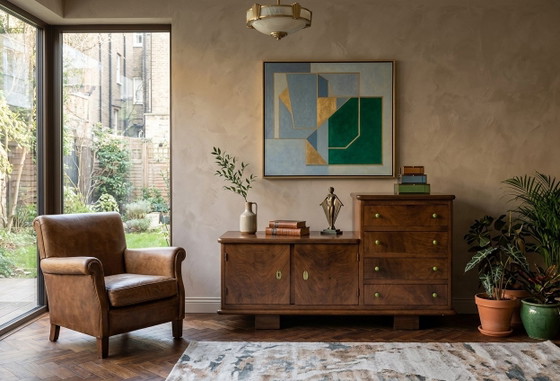 Art Deco Sideboard in Walnut with Asymmetrical Design – Brass (photo 2 of 3)