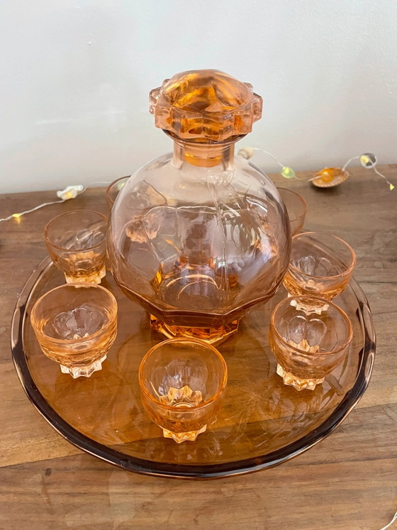 Pink glass liqueur set – Glass & Decanter (photo 2 of 3)