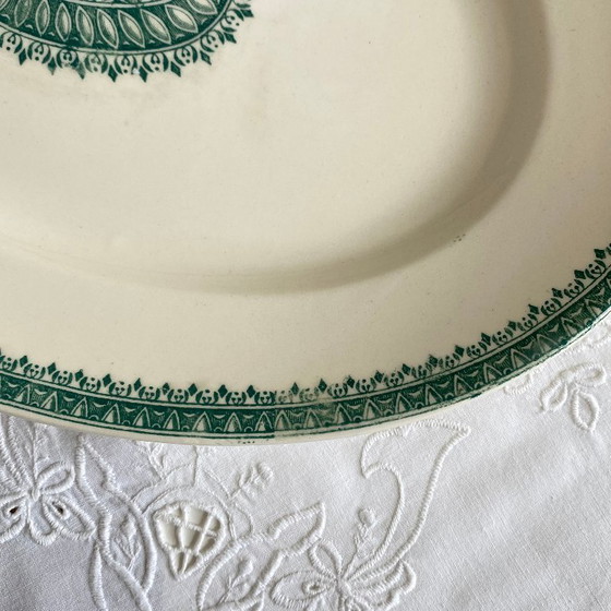 Image 1 of Oval serving platter, antique earthenware, Creil and Montereau ironstone, English service, green