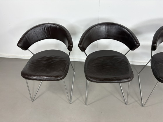 4 sedie da pranzo vintage Calligaris in pelle marrone cioccolato – Leather, Metal (photo 5 of 10)