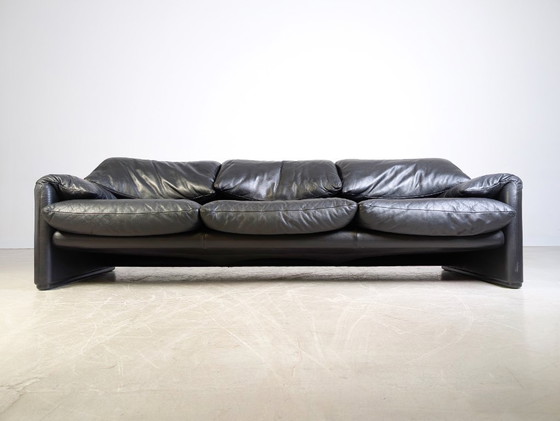 Image 1 of Cassina Maralunga Sofa Vintage Couch Vico Magistretti Leder schwarz