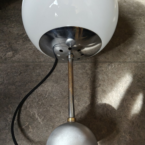 Image 1 of Vintage 1970s Opaline Globe Pendant Lamp – Space Age Design – Rewired