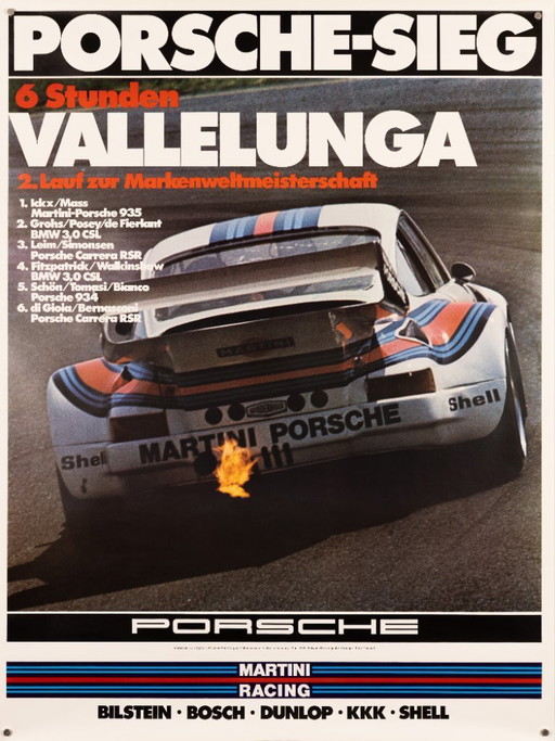 Porsche Vallelunga Martini Racing – 1976 – Originele vintage Porsche poster van Werbeagentur Strenger – Vintage – 102x76 cm