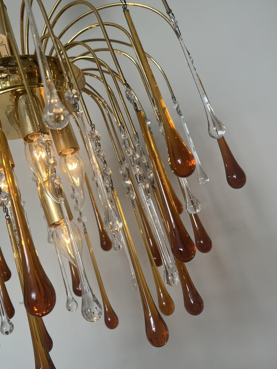 Image 1 of Vintage Teardrop Chandelier Pendant Lamp Brown Pearls
