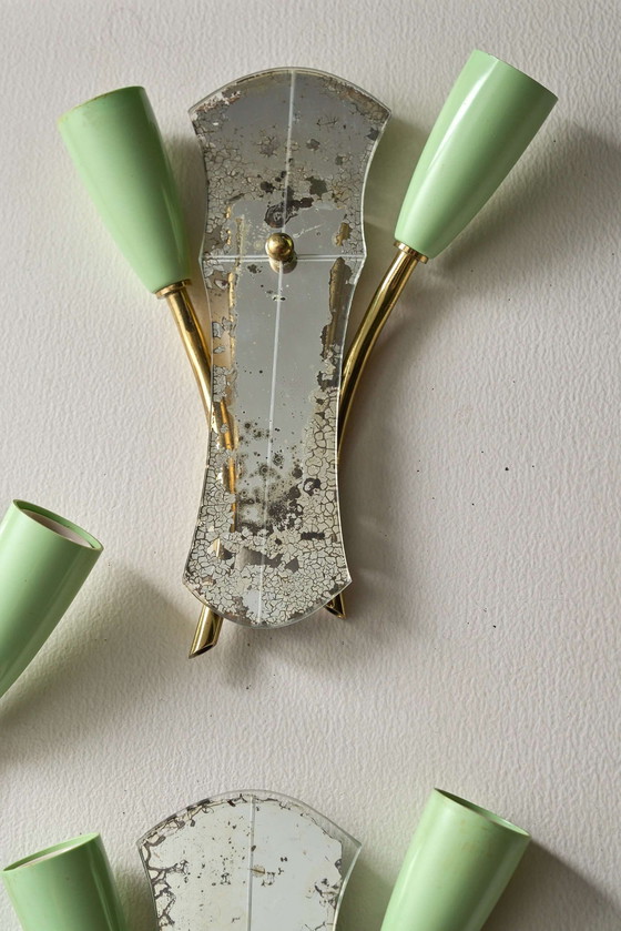 Applique murale en laiton et verre miroir, années 1950, Appliques murales, Plastique (photo 13 sur 15)