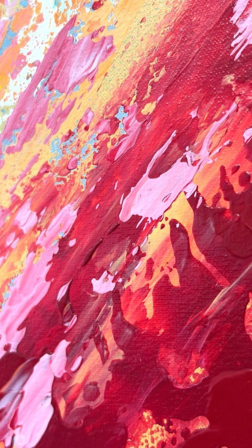 Autocontrol – pintura abstracta, colorida y expresiva – pieza impactante – 60x60 cm