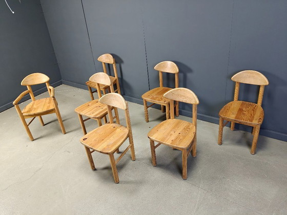 Image 1 of Vintage pine wood dining chairs - 1980s - set of 7