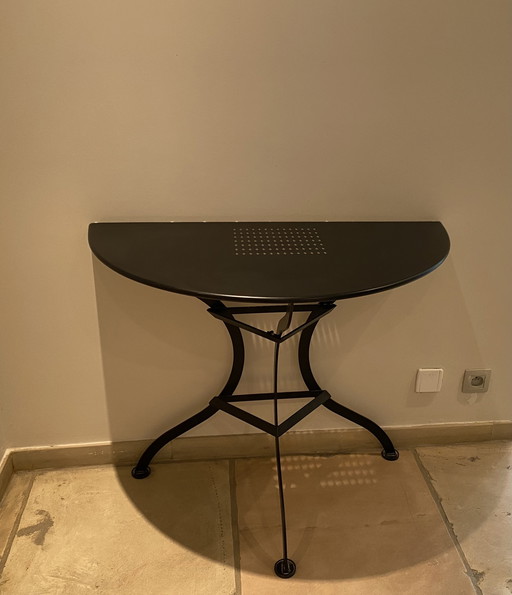 Half Round Black Side Table In Lacquered Iron