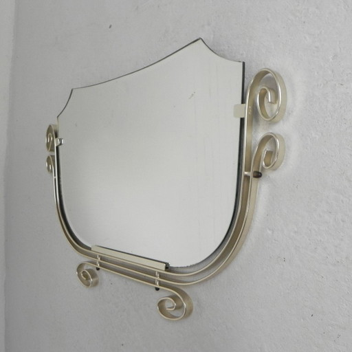 Vintage polished mirror in aluminum frame, 1958