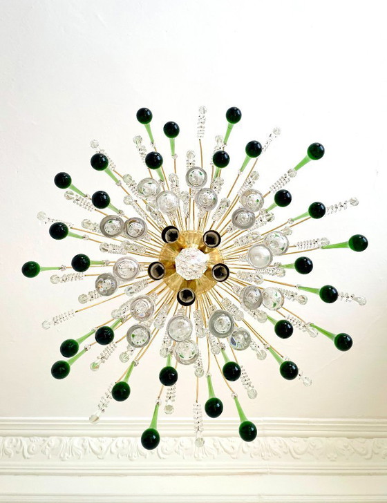 Image 1 of Lustre cascade vintage italien de Murano vert – années 1970