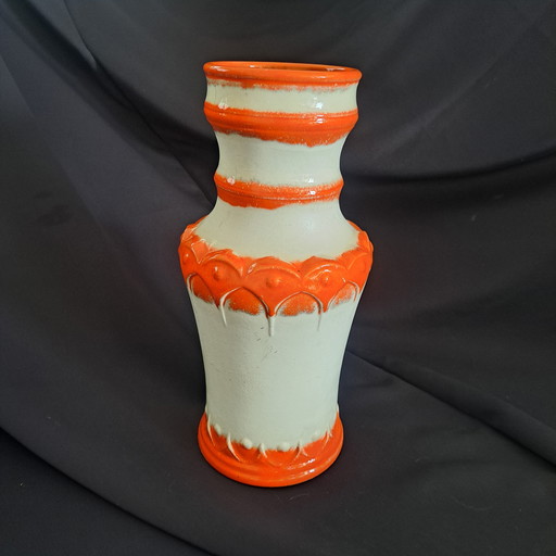 Vintage keramische vaas – oranje/wit – 40 cm hoog