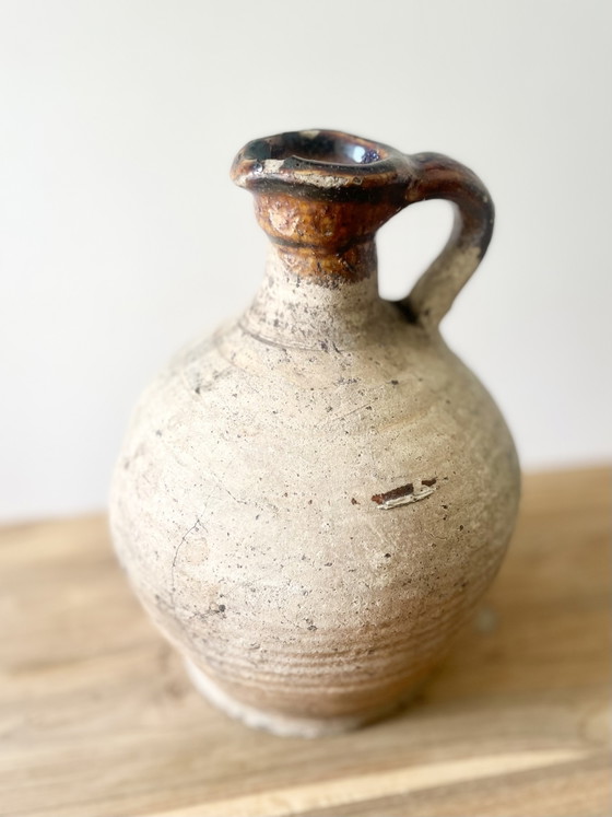 Image 1 of French Antique Jug Pitcher french pottery · farmhouse decor · primitive earthenware · country french decor 