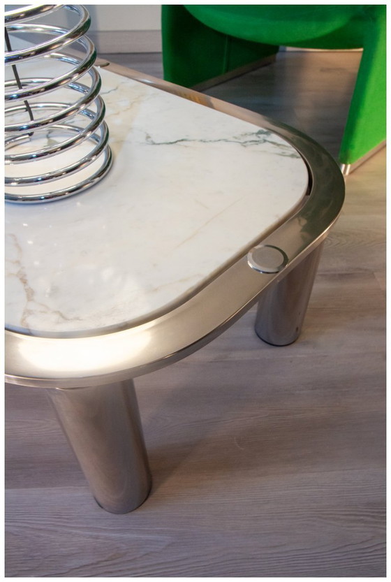 Image 1 of Marble and chrome steel coffee table, Italian design 1970