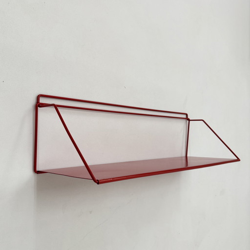 Vintage Red Metal Wall Unit Book Shelf, 1970s