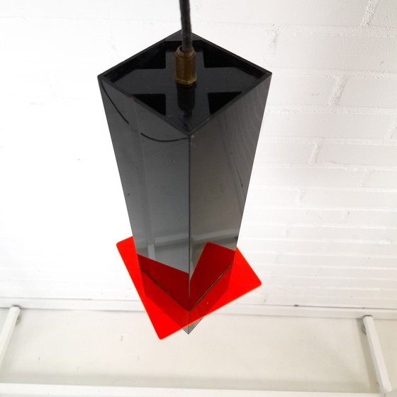 Image 1 of Vintage pendant lamp 1970s black & neon orange/red plastic