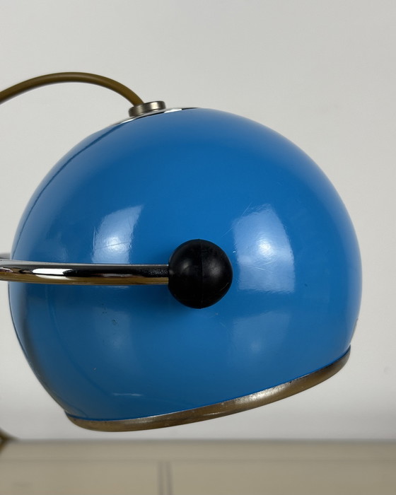 Image 1 of Table Lamp, Targetti Sankey Metal, Eyeball, 70s, Italy, Space Age, Sputnik design, 1970s, Blue Vintage Lamp with Chrome Stand