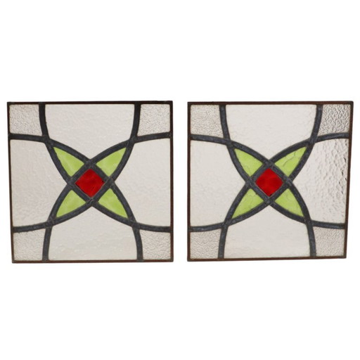 Art Deco Glasraam Glas in Lood Geometrisch 25x25cm – decoratieve objecten