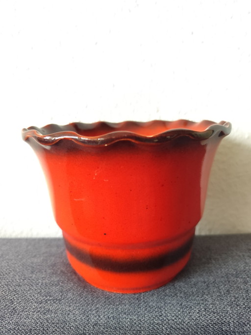 Pot de fleurs vintage des années 70/80 | Orange-brun | Céramique style ouest-allemand | environ 14 cm