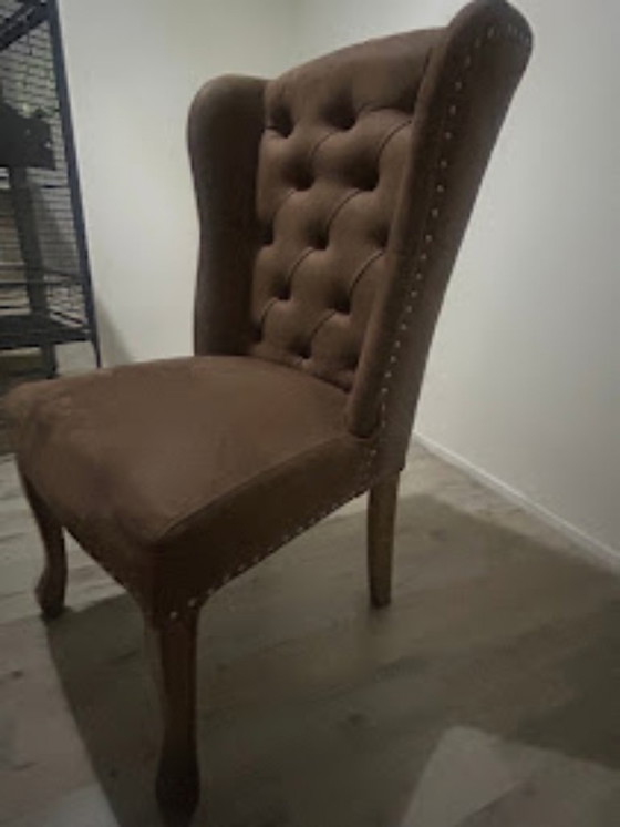3 Wingchair cherry upholstered velvet chairs – Dining chairs, Metal, Textile (photo 2 of 5)