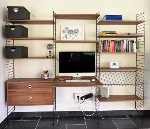 String Wandkast Zwart-Walnoot