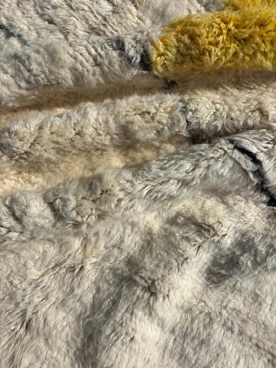 Image 1 of Moroccan Beni Ouarain Rug 7x10 ft — Handmade Wool Berber Carpet, Minimalist Ivory Black, Large Area Rug, Boho Living Room