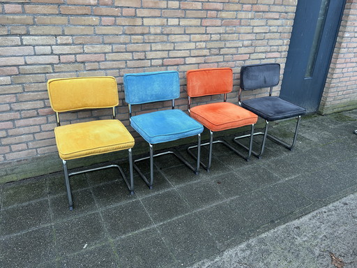 4 Ribbed Fabric Chairs with Chrome Tubular Frame