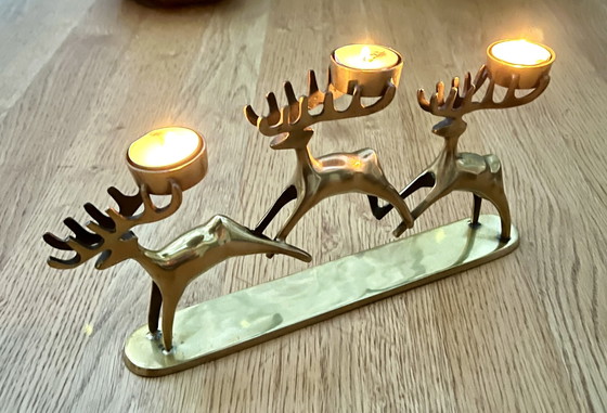Image 1 of Vintage messing kandelaar met hertmotief – Deens design D&C – Mid-century