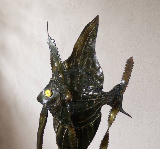 Image 1 of Large brutalist sculpture of an angelfish made of welded metal, circa 1970