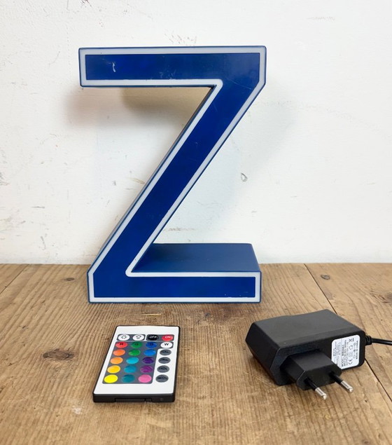 Image 1 of Vintage Blue Plastic Illuminated Letter Z, 1970s