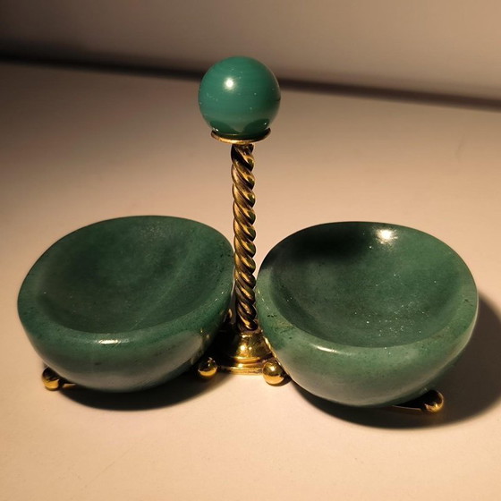 Salière double et coupelle à condiments en argent, vermeil et aventurine par Wolfers Frères, 1950 (photo 3 of 13)