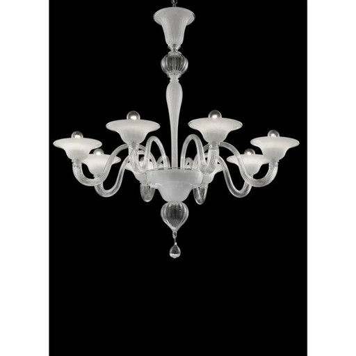Moderner venezianischer Murano-Glas-Kronleuchter in transparenten und weißen Tönen mit Silberblatt
