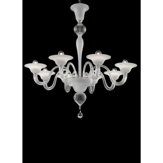 Image 1 of Moderner venezianischer Murano-Glas-Kronleuchter in transparenten und weißen Tönen mit Silberblatt