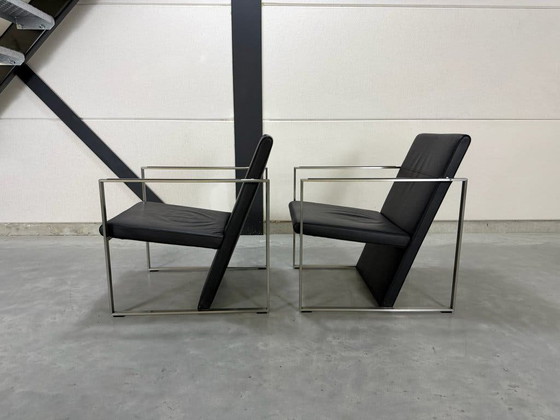 Fauteuils Arco Spine - Cuir Noir Et Acier – polished steel, Leather (photo 3 of 11)