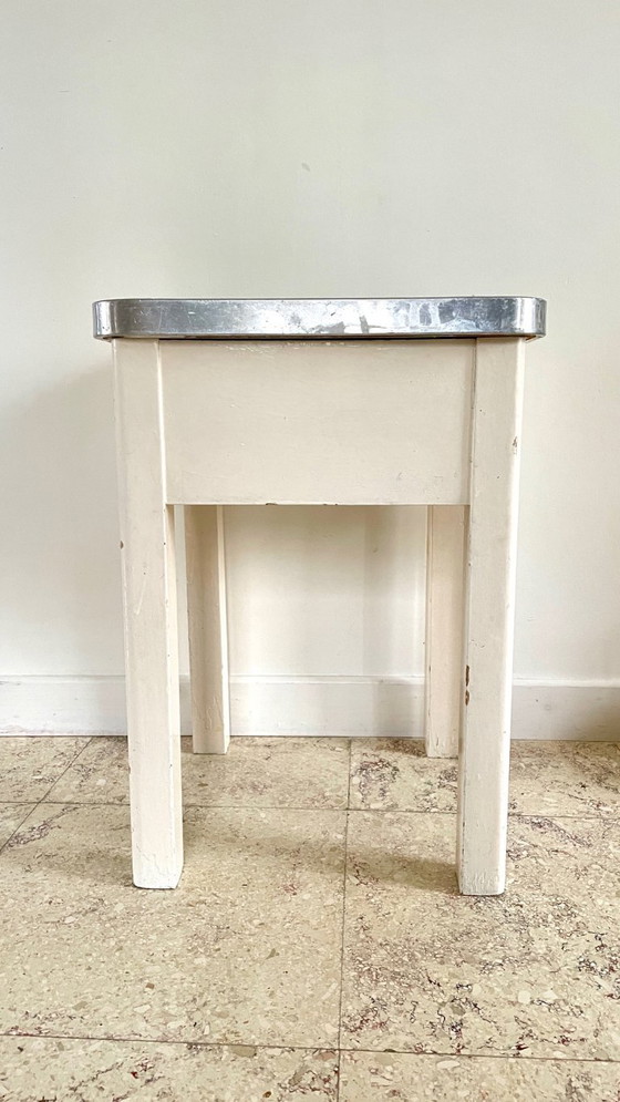 Vintage Houten Opbergkrukje, BBI, Aluminium, Groen (foto 15 van 26)