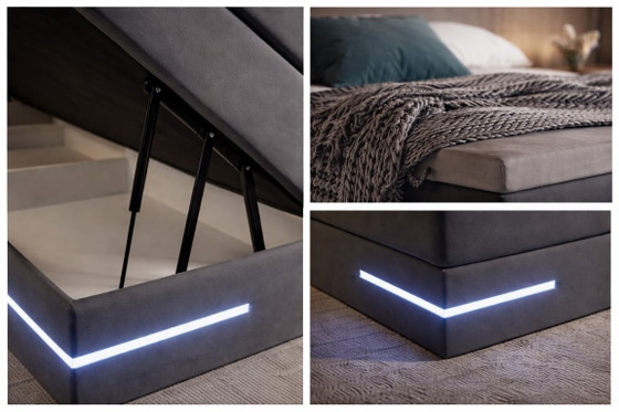 Image 1 of Detroit Box Spring with LED lighting, topper, and storage space 180x200
