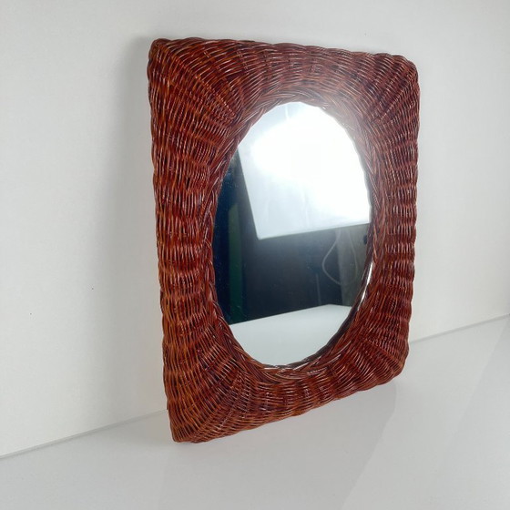 Image 1 of Petit Miroir en osier tressé, 1960