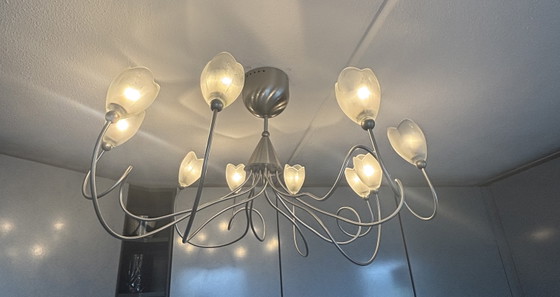 Harco Loor Harco Loor ‘Tulips’ Kroonluchter – Vintage 80 – Hanglampen, rvs, Glass (photo 5 of 7)